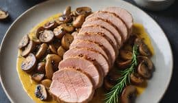 vressyntages-Pork fillet with mustard & mushrooms